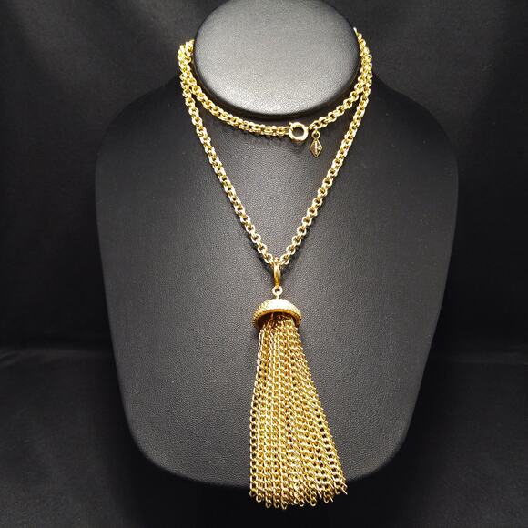 Vintage Sarah Coventry Gold Tassel Necklace, Removable Pendant, 1970s Jewelry - Picture 10 of 10